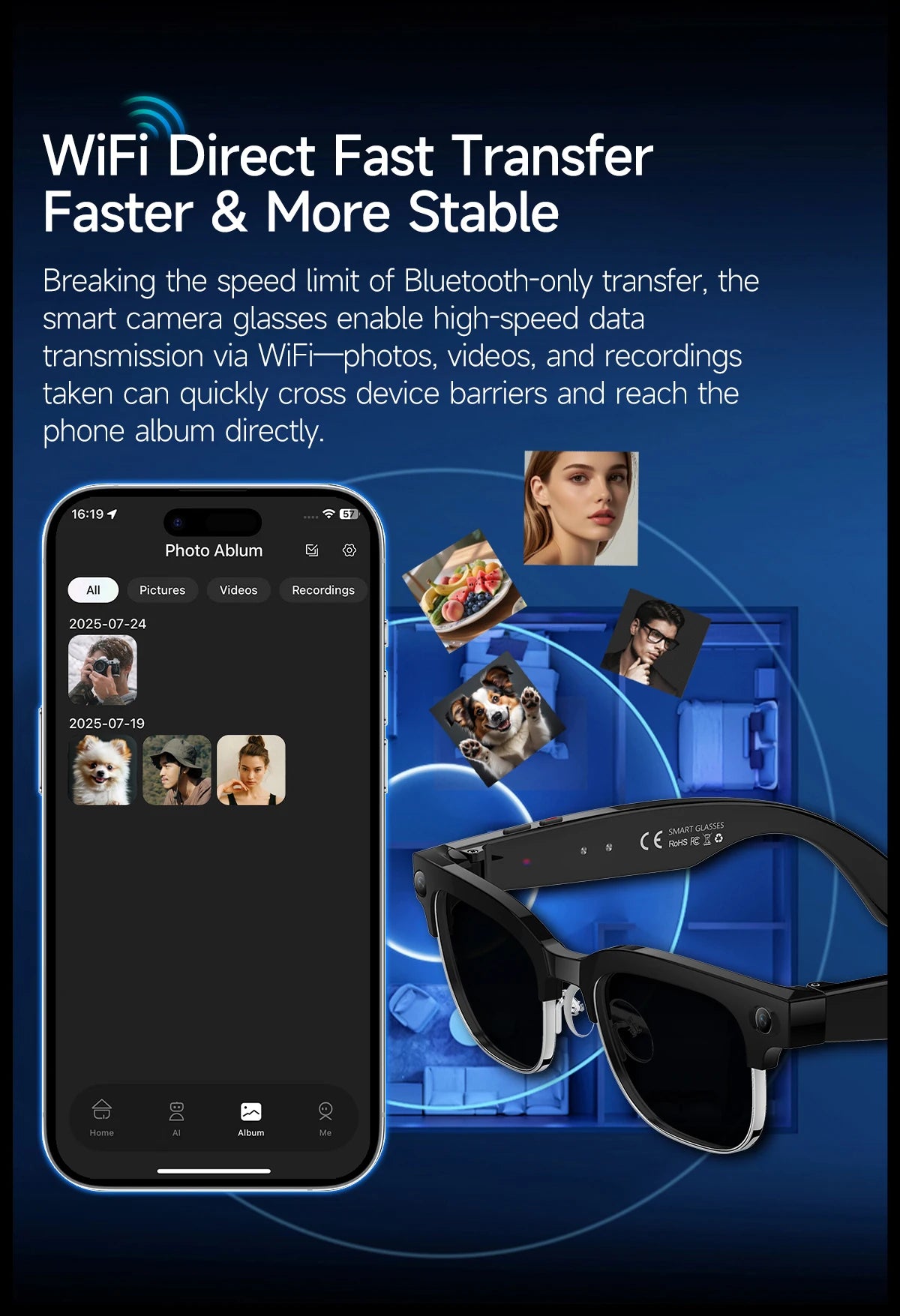 Smart AI Translation Smart Glasses Take Photos Recognizing Objects 4K Camera Bluetooth Music Call Intelligent Recording Glasses