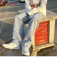 Cross Embroidery Y2k Jeans Mens Straight Denim Pants Casual Vintage Jeans Versatile Fashion Streetwear Spring High Street Pants