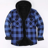 Plus Size Men's Hooded Plaid Shirt Warm Fleece Lined And Thickened Top Long Sleeve Outerwear For Autumn/Winter