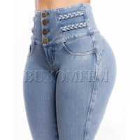 Fashion High Waist Sexy Skinny Stretch Jeans for Women Button Fly Straight Leg Pencil Pants Wrap Hips Trousers Y2K Streetwear