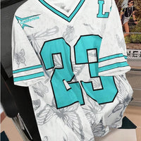 Summer Fashion Butterfly 23 Print TShirt For Women V-Neck Mesh Hole Short Sleeve Sports Football Jersey Y2K Loose Women Clothing