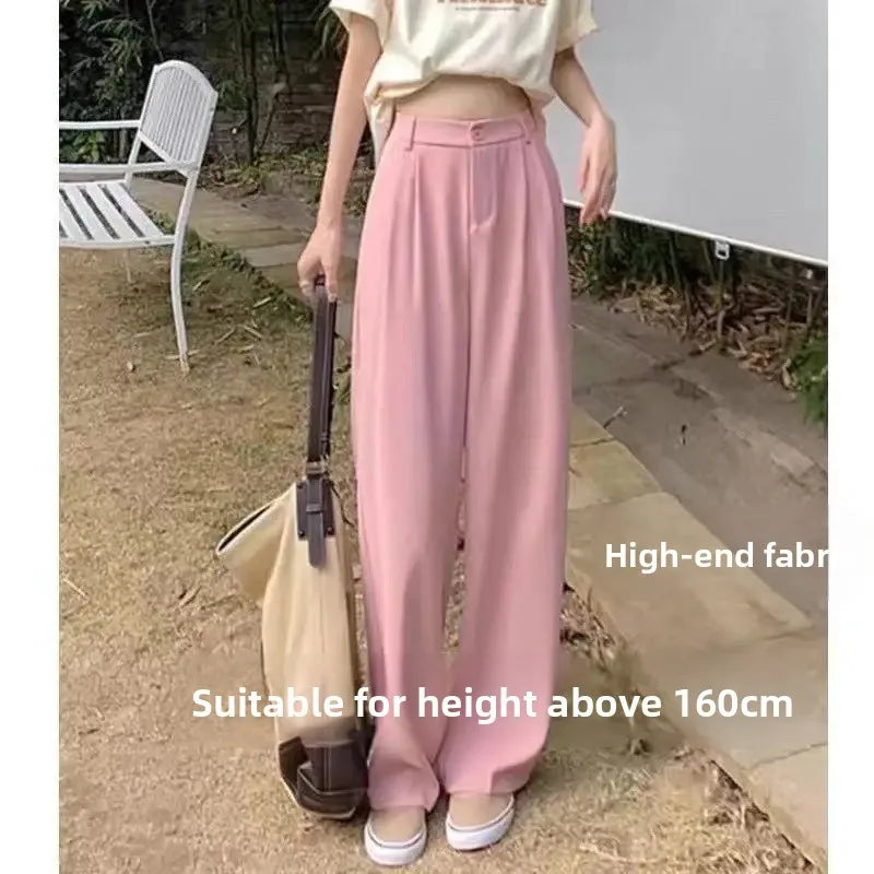 High Waist Wide Leg Thin Suit Pants Women's Loose Fitting Casual Floor Length Trousers Straight Cut Slimming Effect