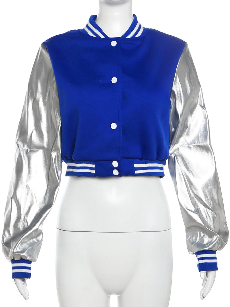 Kliou Letter Shape Patchwork Coats Women Casual Classic Panelled Long Sleeve Single Breasted Croped Jacket Female Street Outwear