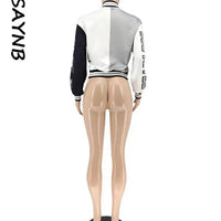 Winter Fall Jacket For Women Coat Trend O Neck Buttons Cropped Top Jacket Patchwork Baggy Blue Female Outerwear varsity jacket