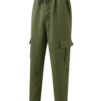 Men s Loose Cargo Long Pants Solid Color Drawstring Waist Straight Leg Trousers Casual Work Pants with Pockets