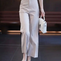 Nine-point Wide-leg Pants for Women in Summer Thin New High-waist Drooping Ice Silk Suit Women's Slim Straight Pants