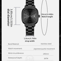 Japanese Movement Square Fashion Stainless Steel Strap Original Business Style Silver Black Waterproof 3Bar Quartz Watch for Men