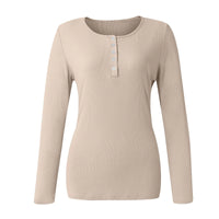 Women'S Button Color V-Neck Long Sleeve T-Shirt Top Blouse Tee Solid Color Sexy Slim Spring Autumn Lady Button Knit Top Women So