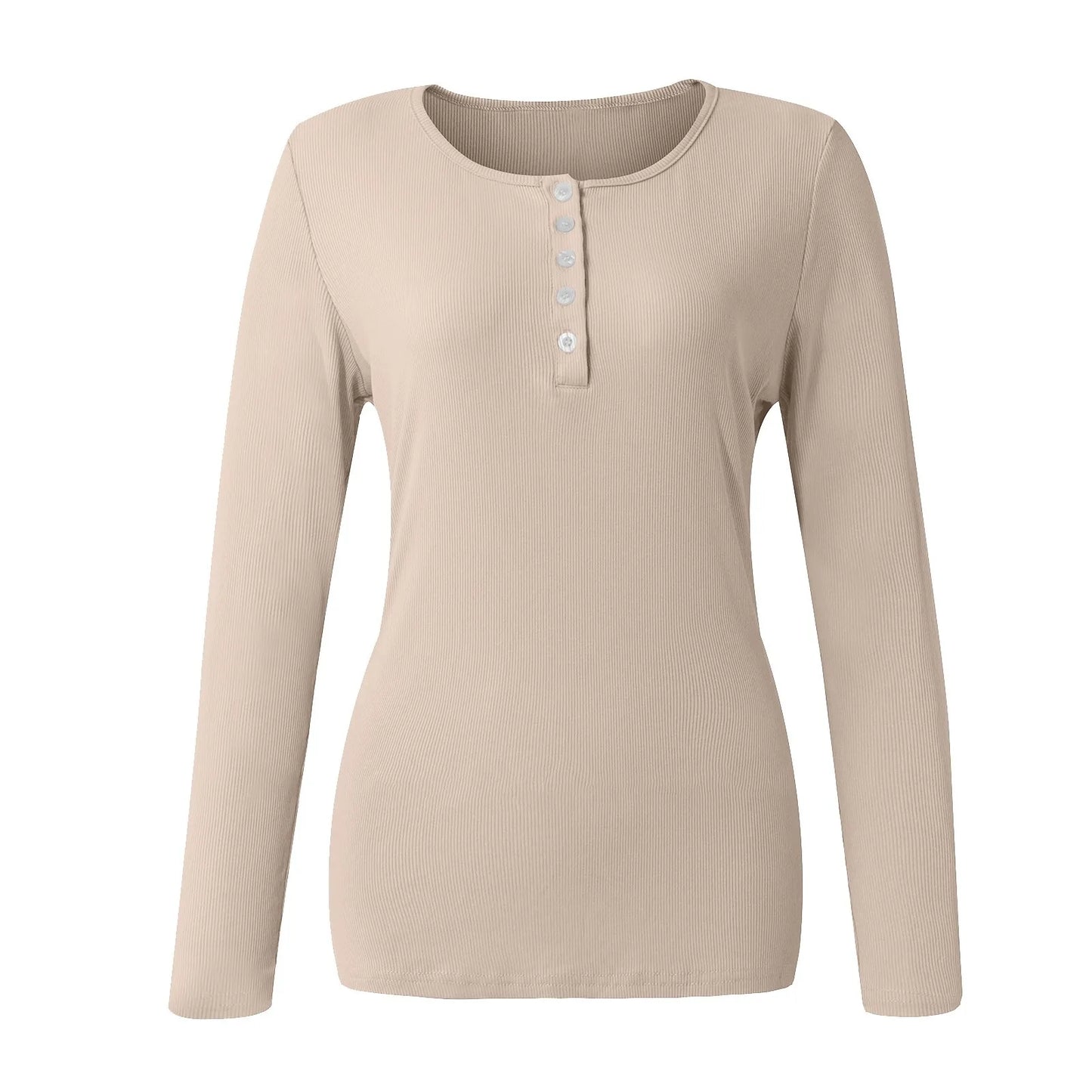 Women'S Button Color V-Neck Long Sleeve T-Shirt Top Blouse Tee Solid Color Sexy Slim Spring Autumn Lady Button Knit Top Women So