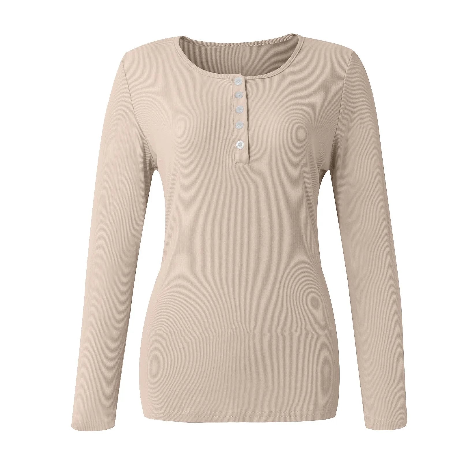 Women'S Button Color V-Neck Long Sleeve T-Shirt Top Blouse Tee Solid Color Sexy Slim Spring Autumn Lady Button Knit Top Women So