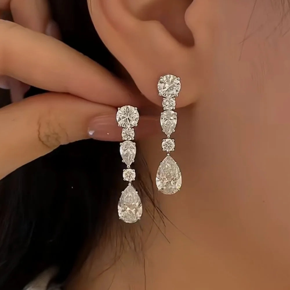 COSYA S925 Silver 8*12mm High Carbon Diamond Earrings For Women Drop Pendant Earrings Luxury Fine Sparkling Shinny Jewelry Gift