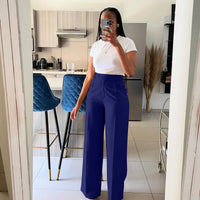 Autumn Casual High Waisted Pants Women Chic Fashion Solid Button Pocket Straight Leg Wide Leg Casual Pants Women