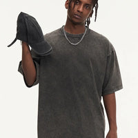 Summer men's washed T-shirt women's cotton loose round neck oversized T-shirt men's Korean Y2k top casual retro