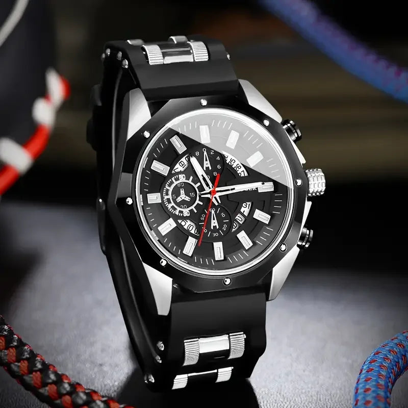 Fashionable And Popular Men'S Business Silicone Sports Watch, High-End Automatic Calendar Large Dial Quartz Wristwatch for Men.