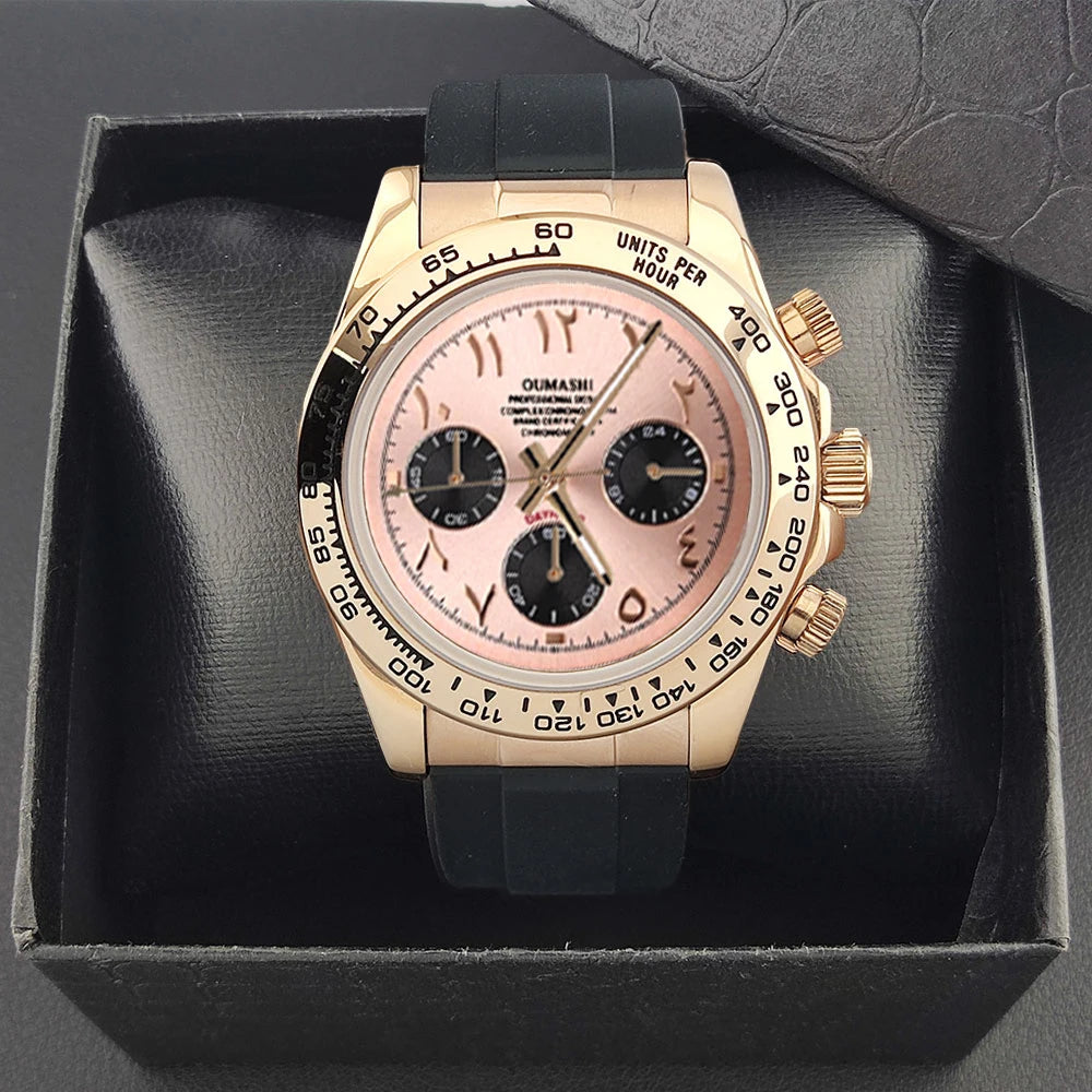 39.3mm VK63 Men's watch Arabian Dial customized Men's watch Luxury Quartz watch man VK63 Sport Chronograph Sapphire Glass watch