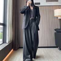 High Waist Wide Leg PU Leather Pants Women's Suit Casual Floor Length Trousers Autumn Winter New Style Loose Fit Long Pants