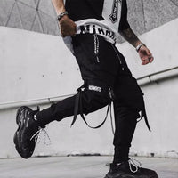 Joggers Cargo Pants for Men Casual Hip Hop Hit Color Pocket Male Trousers Sweatpants Streetwear Ribbons Techwear Pants