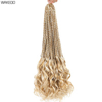 14 18 24 Inch French Curl Box Braids Crochet Hair Ombre Brown to Blonde Prelooped Synthetic French Curls Braiding Hair for Women