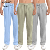 New Men's Cotton Pants Summer Breathable Trousers Solid Color Sweatpants Loose Fitness Lightweight Streetwear