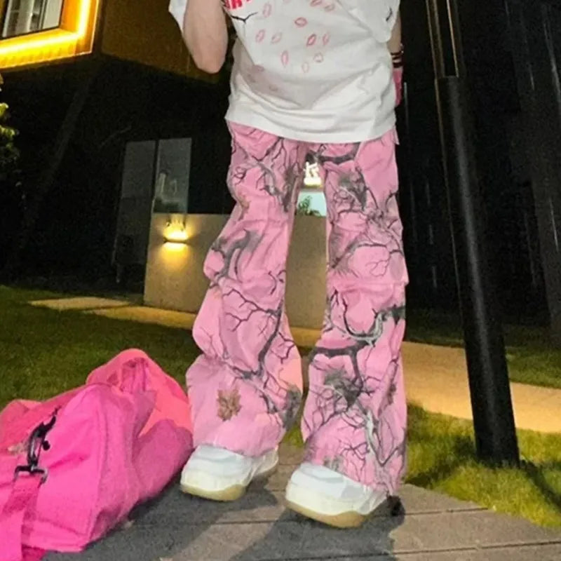 Y2K Retro Streetwear Men Camouflage Pattern Printed High Street Hip Hop Sweat Pants Men Oversized Unisex Casual Camo Baggy Pants