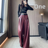 High Waist Wide Leg PU Leather Pants Women's Suit Casual Floor Length Trousers Autumn Winter New Style Loose Fit Long Pants