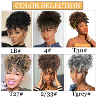 Afro Puff Kinky Curly Hair Updo Ponytail Extension with Bangs Drawstring Ponytail for Women Black, Synthetic Hair Ponytail