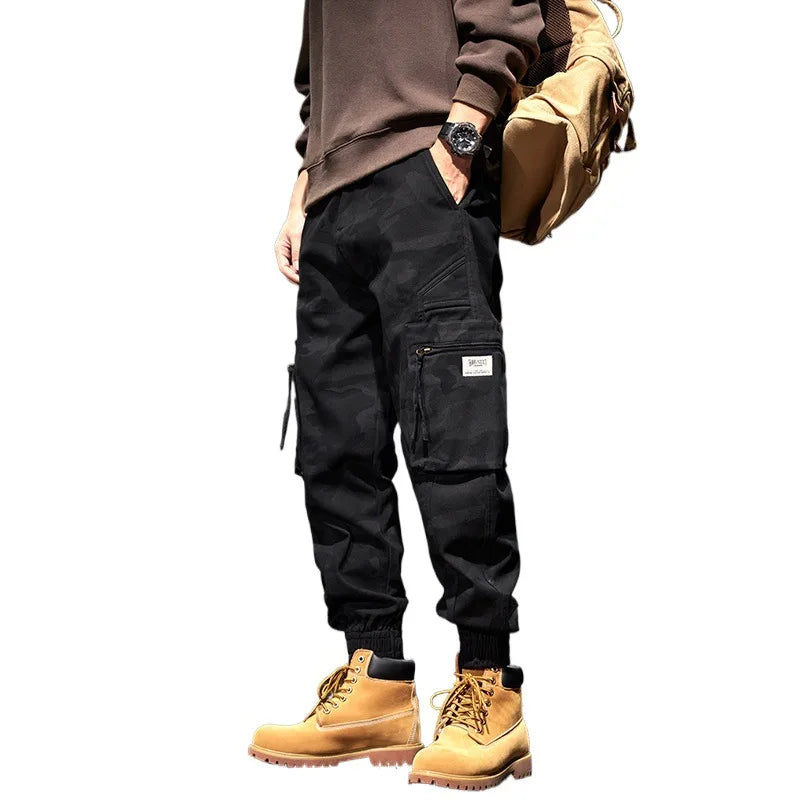 2025 NewMen's Fleece-Lined American Camouflage Casual Multi-Pocket Loose Zipper Jogger Pants Autumn Youth Trendy Workwear