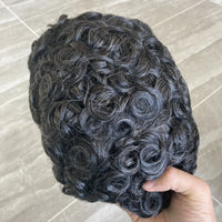 Q6  Swiss Lace Front&Pu Natural Hairline 1B40 1B65 Gray Black Men Toupee 24mm Curly Male Wigs Ash Blonde Human Hair Prosthesi