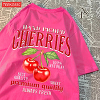 Summer Lemon Cherries Prints T-Shirts Cotton Women's Tops Oversize O-Neck Soft Short Sleeve tees Street Casual Womans Clothes