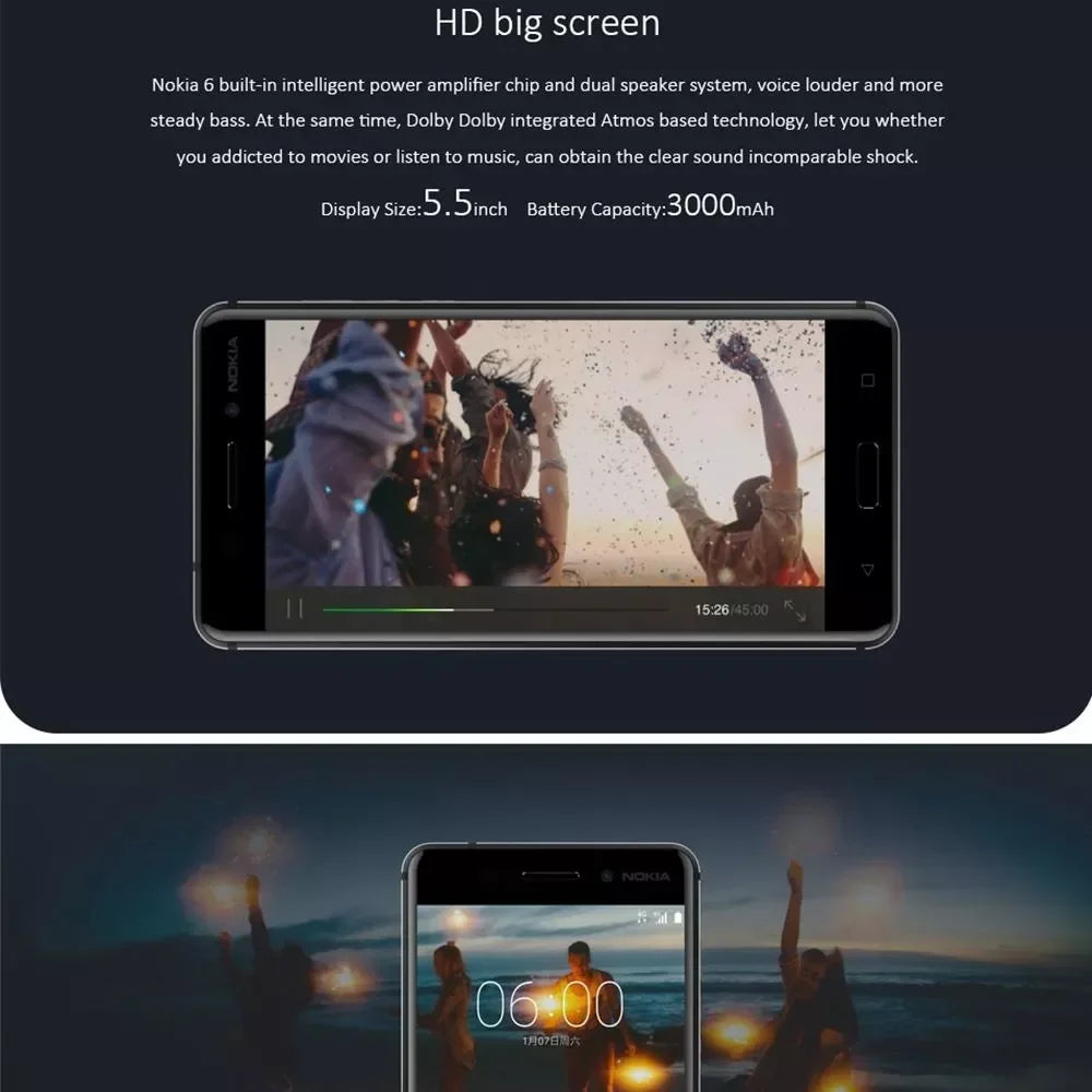 Nokia 6 4G Smartphone Full Screen Dual SIM 4+64G Phone Nokia 6 Cheap Phone Used Phone