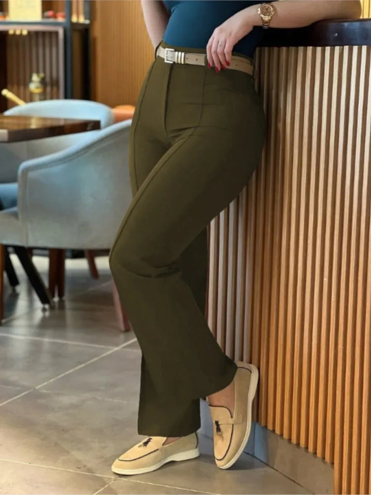 Women's Pants Spring Autumn High Waist Straight Leg Work Pants New Fashion  Solid Long Pants Slim Fit Elegant Pants Female