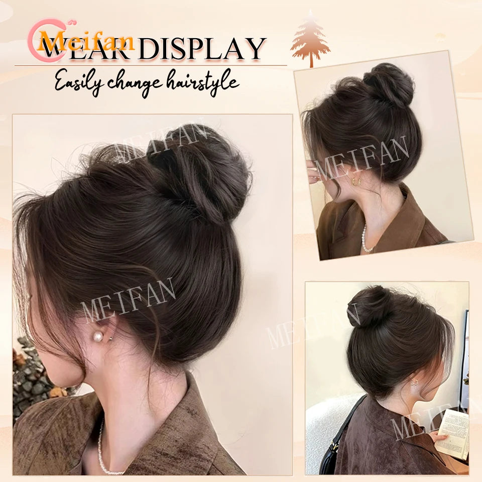 Messy Straight Hair Bun Hair Extensions Synthetic Mini Hair Clip Bun Hairbands Donut Wig Accessories High Bun Hair Extensions