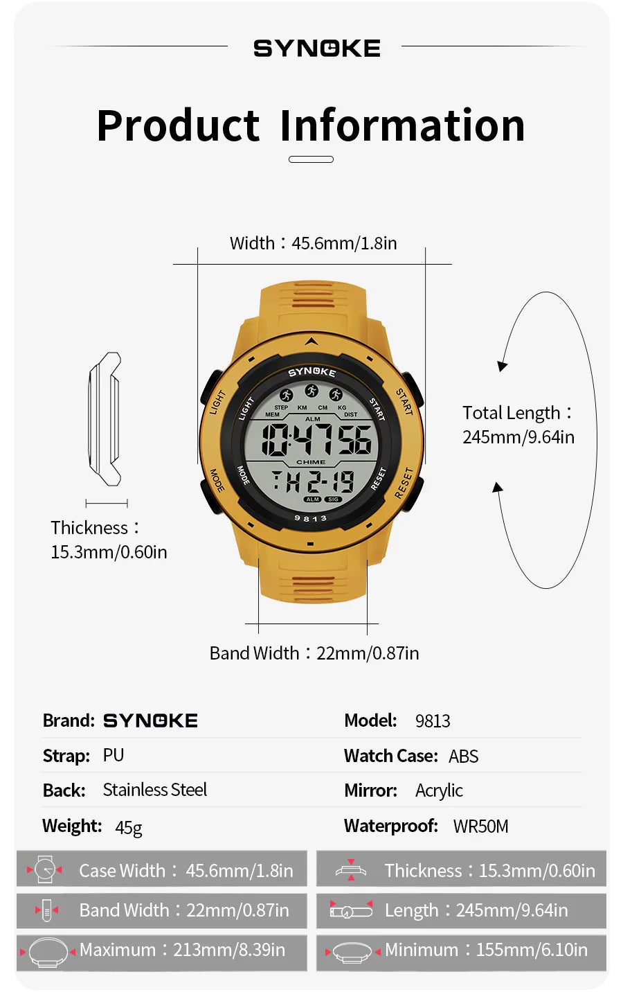 Upgrade Movement Digital Watches For Men Waterproof 50M SYNOKE 9813 Sports Watch Men Big screen Easy to Read reloj hombre
