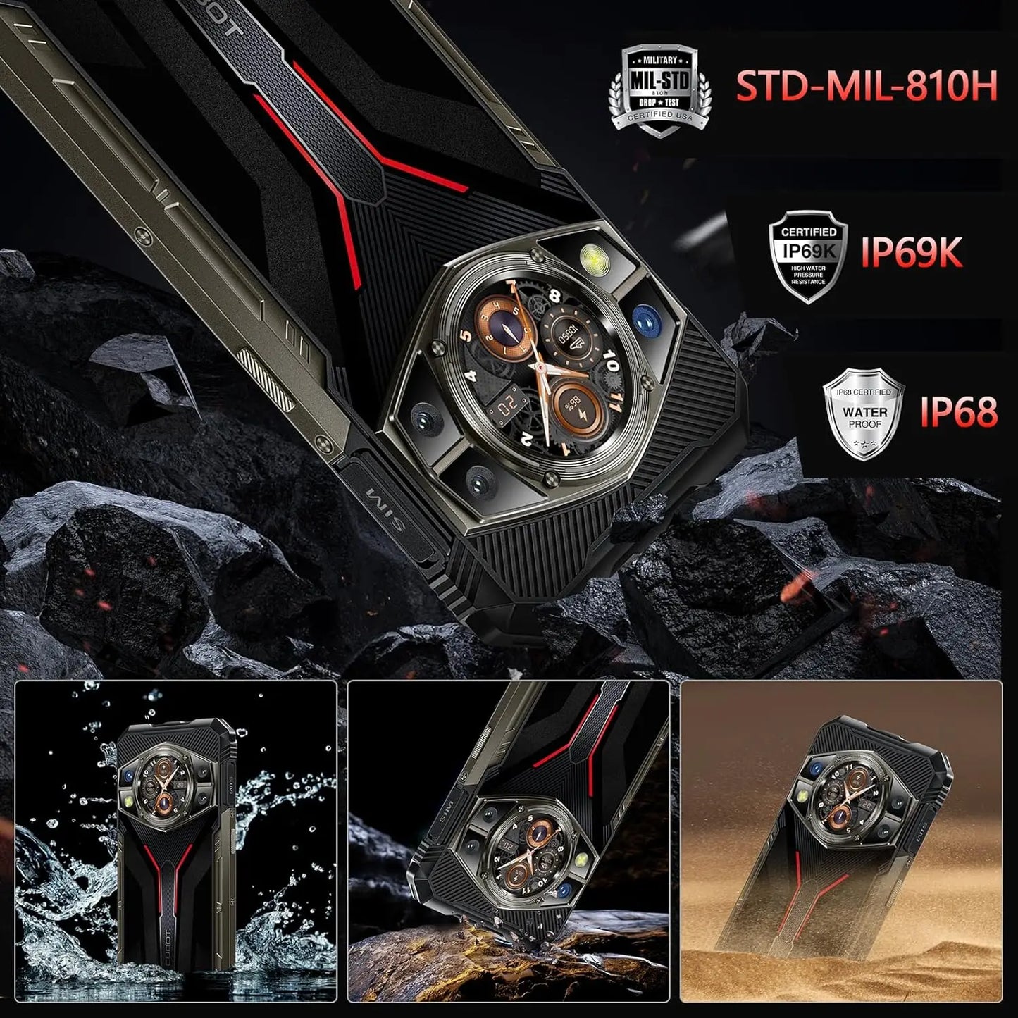 CUBOT KingKong AX Rugged Unlocked-Android14/MTK G99/24G RAM+256G ROM Dual SIM/6.58"&1.32"DualScreen/100MP/IP68 IP69K/33W/GPS/NFC