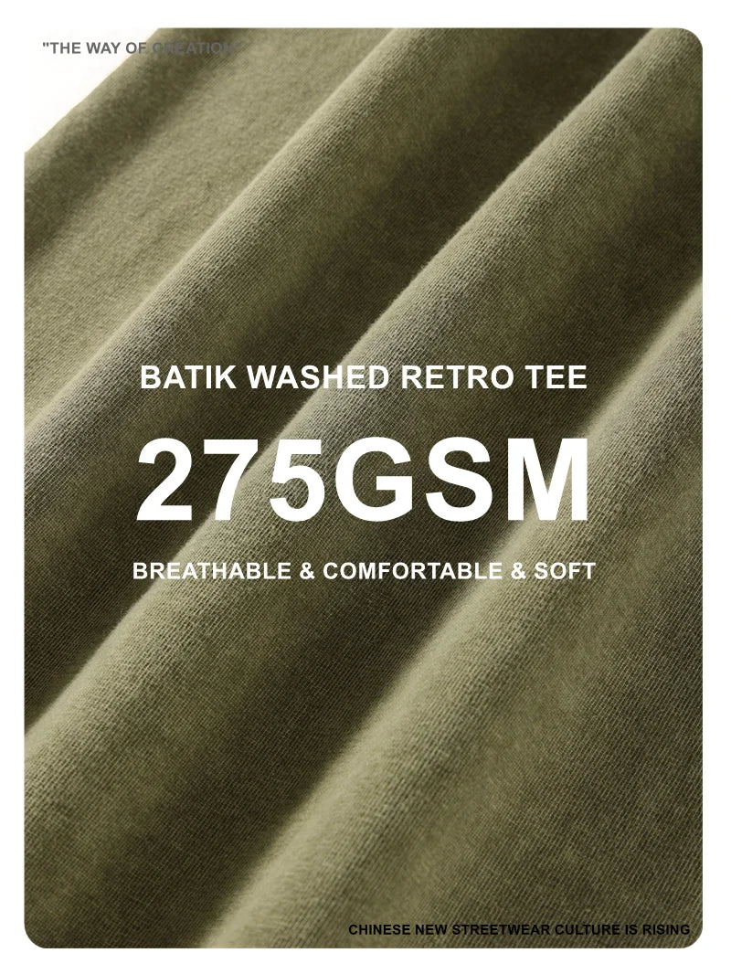 ZODF New Summer Batik Washed T-Shirts For Men Unisex Retro Loose High Street 275gsm Cotton T Shirt Brand Design HY0594