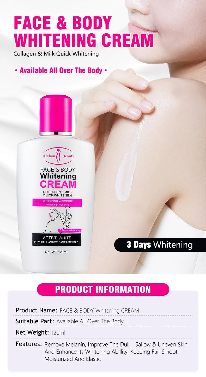 Body Lotion Whitening Moisturizing Dark Skin Bleaching Collagen Milk Face Body Cream Skin Care Body Leg Arm Lightening Smooth