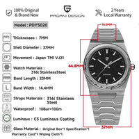 2025 New PAGANI DESIGN Men's Quartz Watch 37MM VJ21 Sapphire Stainless Steel Waterproof Wristwatches Reloj Hombre PDYS020
