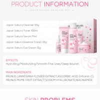 LAIKOU Sakura Kit Skin Care Sets Moisturizing and Reducing Fine Lines Cleansing Pore Product 5-Piece Korean Christmas Gift Set