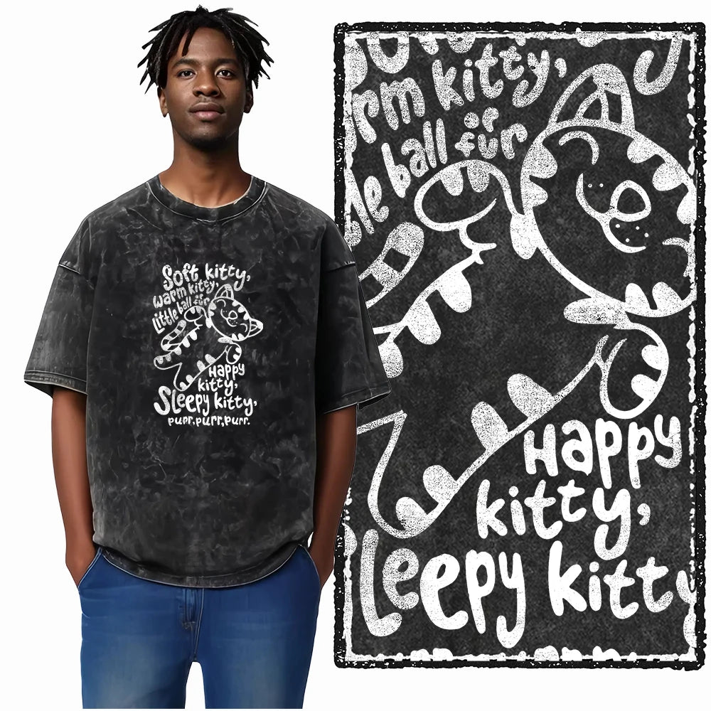 COOLMIND DB cat Printed Cotton Acid Washed Exclusive Graphic Unisex T Shirt Cool Streetwear Men Tshirts Big Size Tee for men