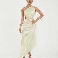 Women Elegant Long Dress Summer Sleeveless One-shoulder Pleated Hollowed Irregular Dress for Cocktail Party Beach Sundress Y2K