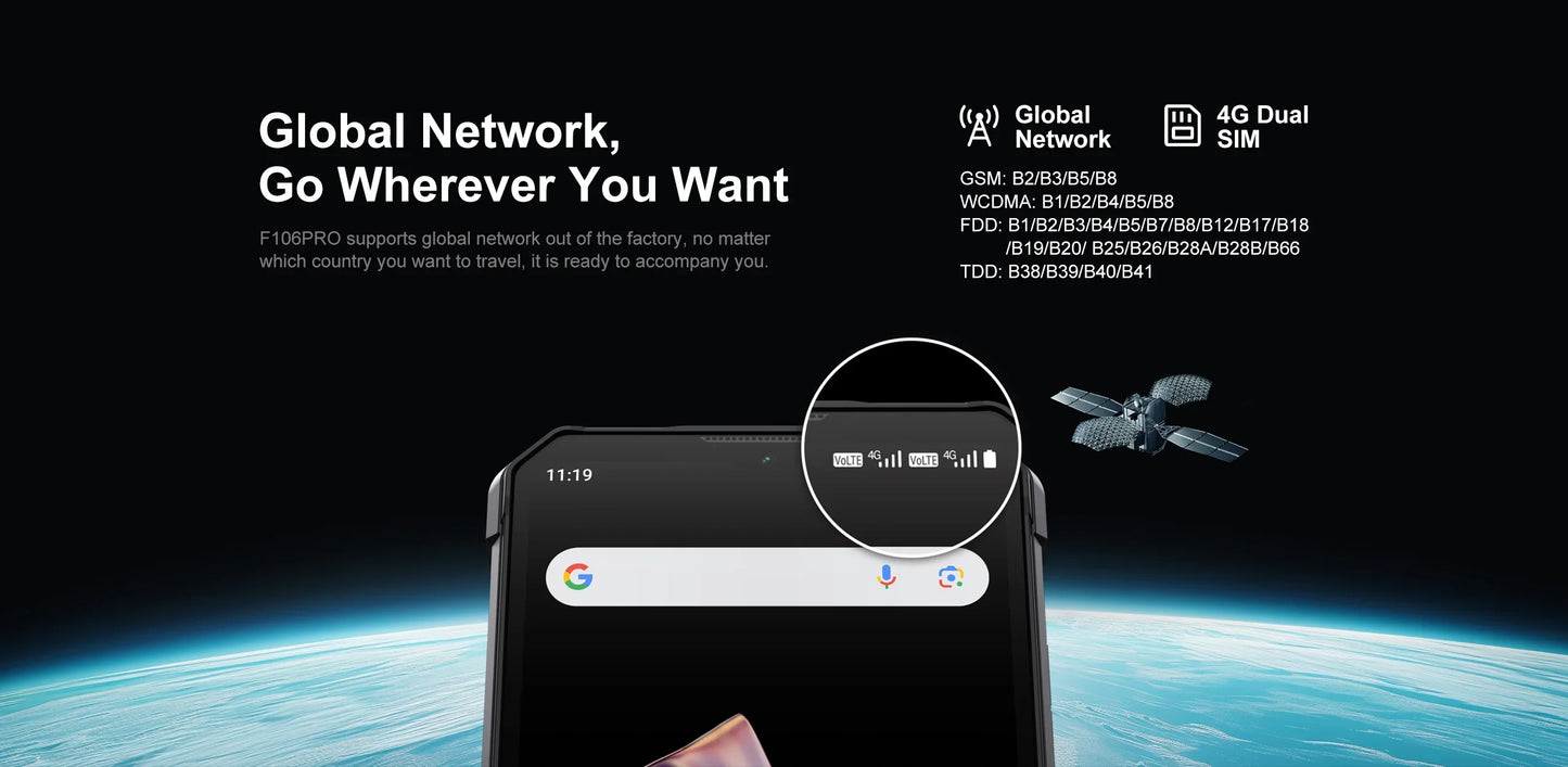 FOSSiBOT F106 PRO 4G Rugged Smartphone Android 14 15GB(8+7GB Extended) 256GB ROM 12000mAh 48MP 30W 6.58 Inch FHD+ Cellphone NFC