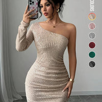 Women's Off Shoulder  Sequins Bodycon Dress, Elegant Fashion Short Dress for Party Club Dating Wear, Ladies Dress for All Season