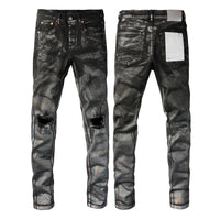 2025 Jeans Man's High Street Blue Ripped Distressed Skinny Jeans Low Rise Denim Trousers Fashion Repair Pants 9003