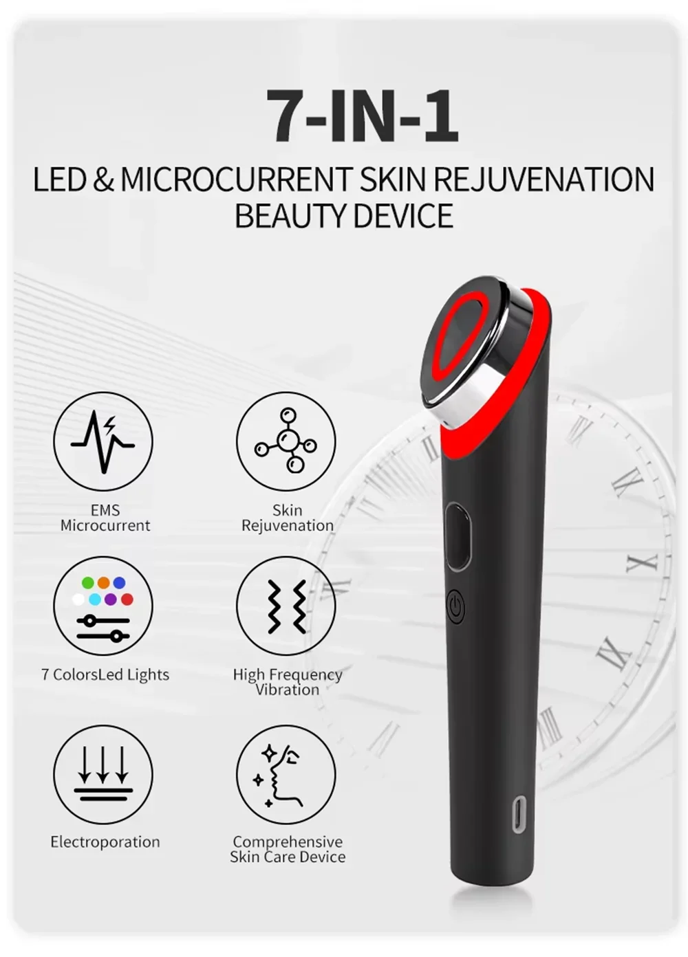 7 Colors EMS Microcurrent Facial Massager Age-R Booster Pro Anti Wrinkle Lift Device Home Use Beauty Tool for Skin Care & Rejuve