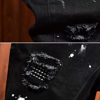 Fashion Trendy Slim Denim Jeans Men Distressed Ripped Holes Patches Spring Autumn Casual Design Korean Luxury Clothing Trousers