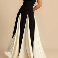 Fashion Contrast Women's V-neck Sling Long Dress For Women Elegant Pleated Backless Sleveless Maxi Dresses Lady Evening Vestidos