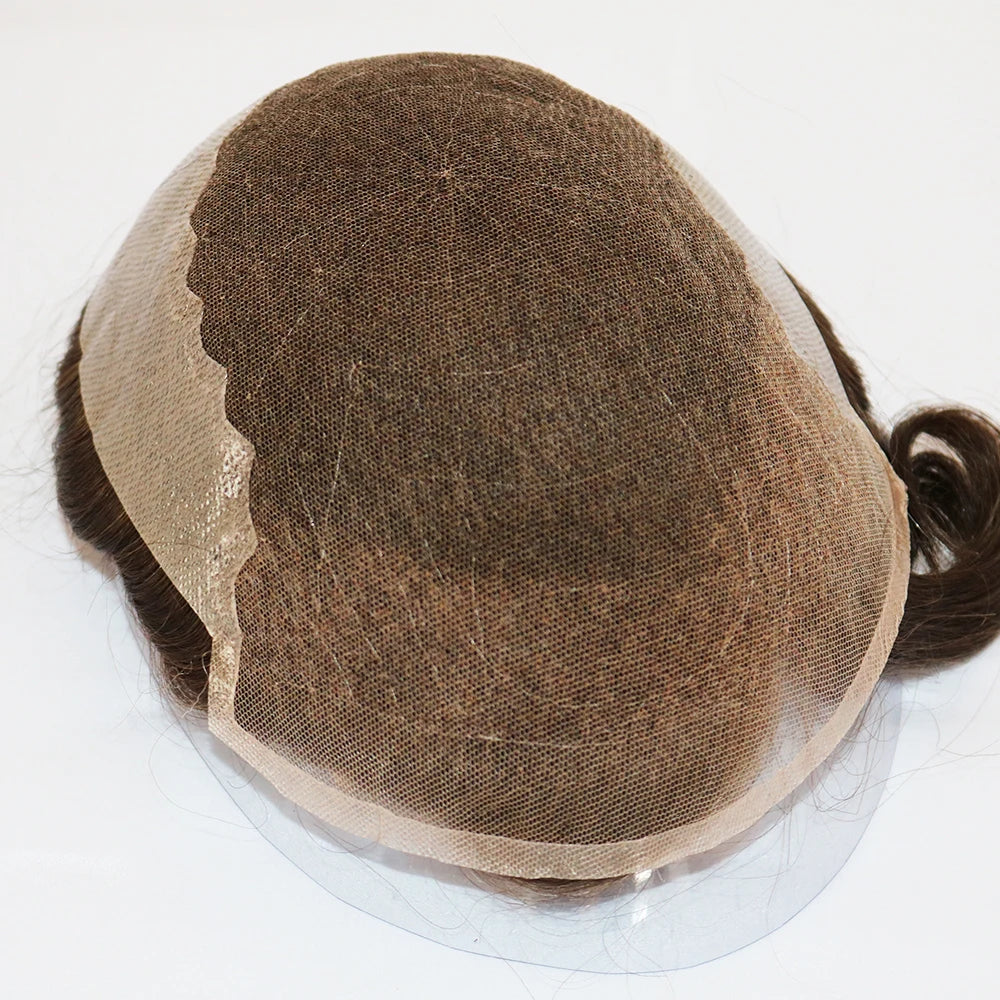 Q6  Swiss Lace Front&Pu Natural Hairline 1B40 1B65 Gray Black Men Toupee 24mm Curly Male Wigs Ash Blonde Human Hair Prosthesi