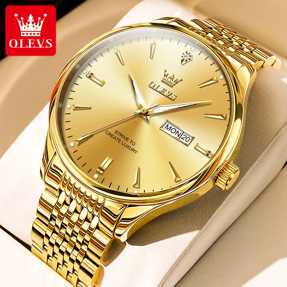 OLEVS Men's Watches Fashion Simple Calendar Week Luminous Waterproof  Steel Strap Man Watch Original Quartz Watches for Men 2929