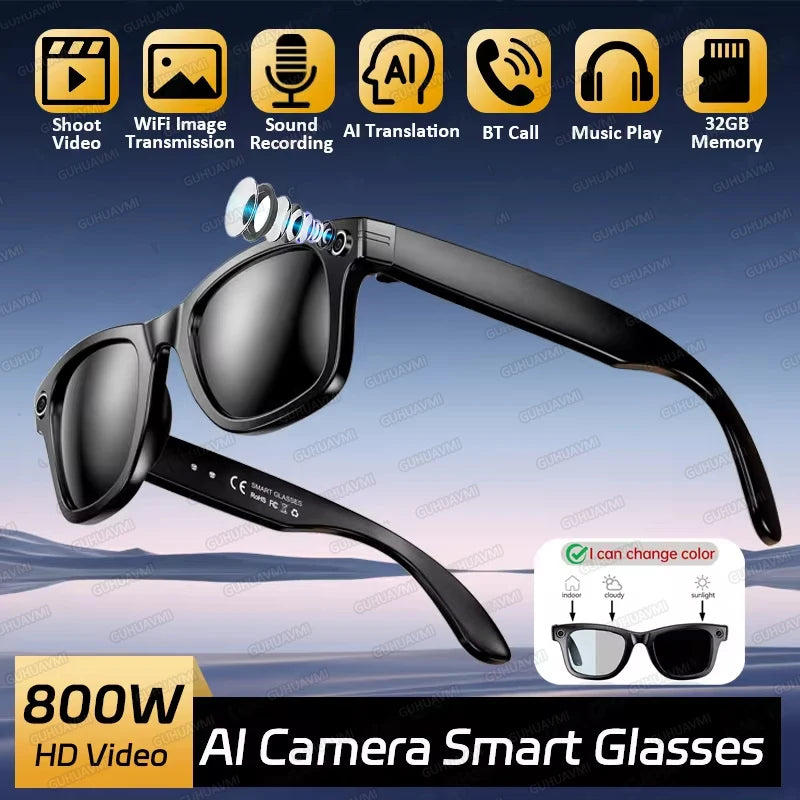 2025 Smart Glasses 32GB Memory with Camera Sunglasses Mini Camera Video Translation Bluetooth Call Anti-blue Glasses Man Women
