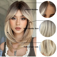 Synthetic Wig Hair Highlight Ash Blonde Straight Bob For Woman Lace Front Wig Bang Brazilian Hair Short Bob Wig